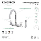 Kingston Brass FB7791PXSP Victorian 8" Centerset Kitchen Faucet with Sprayer, Polished Chrome