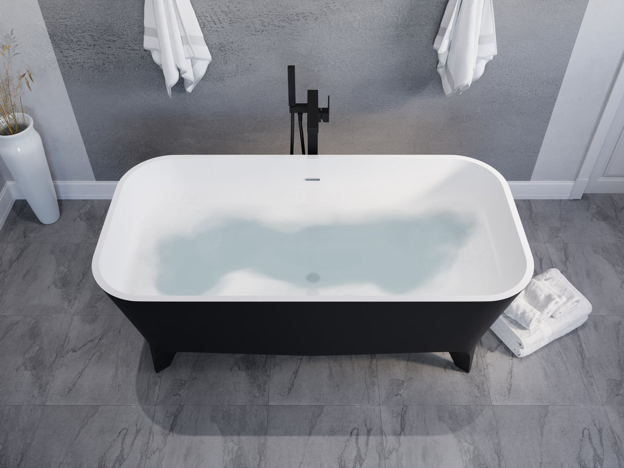 ANZZI FT-AZ115 Nightshade 63 in. Solid Surface Freestanding Bathtub in Matte Black