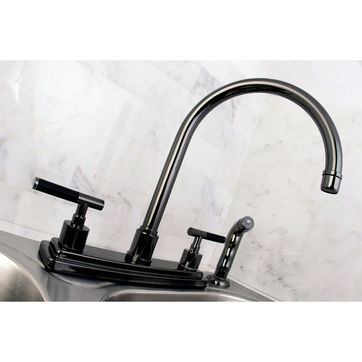 Kingston Brass NS8790DKLSP Water Onyx Centerset Kitchen Faucet, Black Stainless Steel