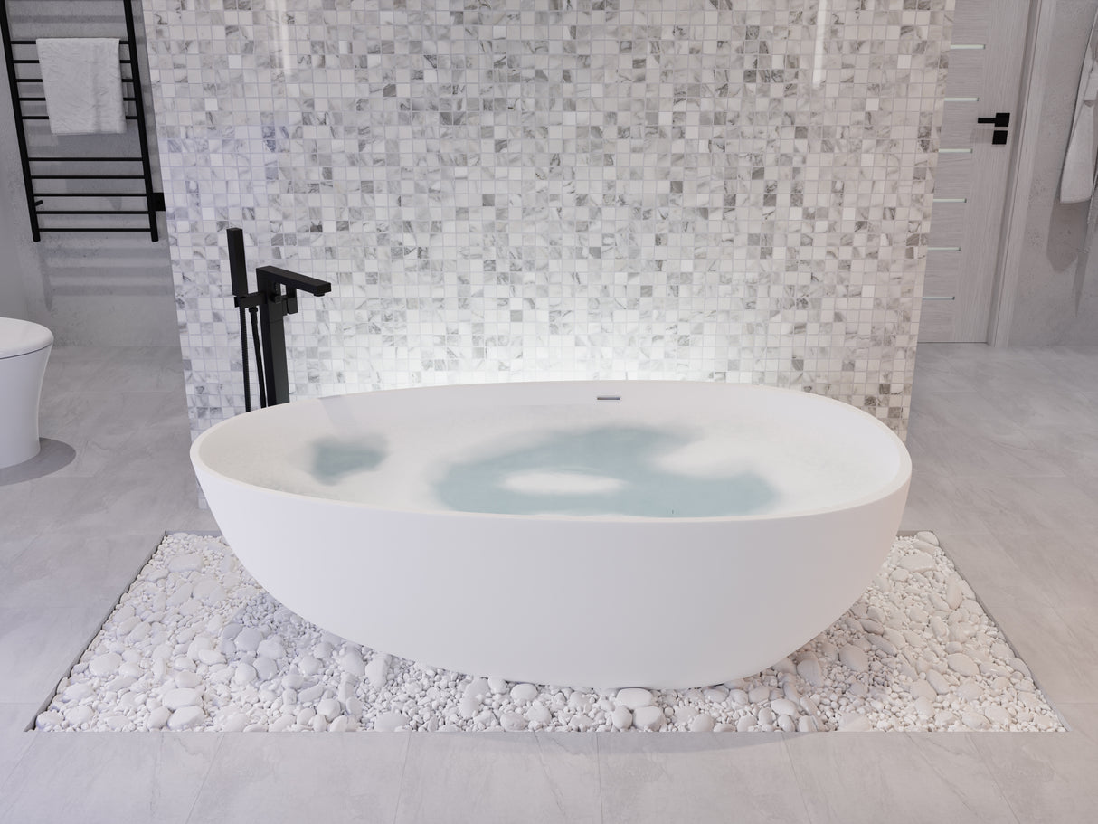 ANZZI BS-S06 Makot 5.6 ft. Man-Made Stone Center Drain Freestanding Bathtub in Matte White