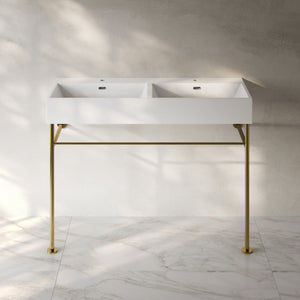 Claire 48" Double Basin Console Sink with Glossy Gold Legs