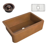 ANZZI SK-018 Cyprus Farmhouse Handmade Copper 33 in. 0-Hole Single Bowl Kitchen Sink in Polished Antique Copper