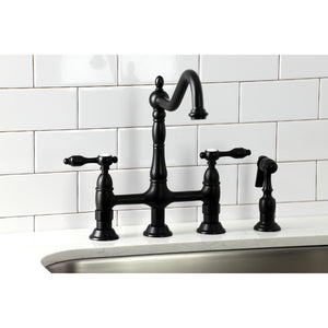 Kingston Brass KS1270TALBS Tudor Bridge Kitchen Faucet with Brass Sprayer, Matte Black