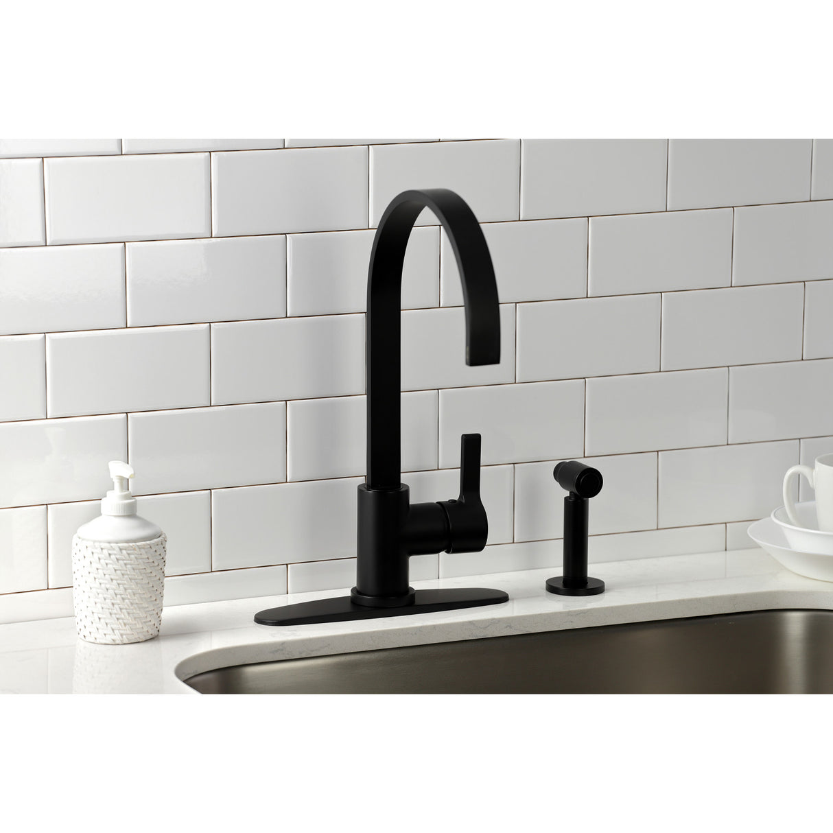 Kingston Brass LS8710CTLBS Continental Single-Handle Kitchen Faucet with Brass Sprayer, Matte Black