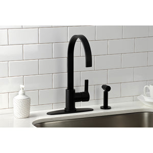Kingston Brass LS8710CTLBS Continental Single-Handle Kitchen Faucet with Brass Sprayer, Matte Black