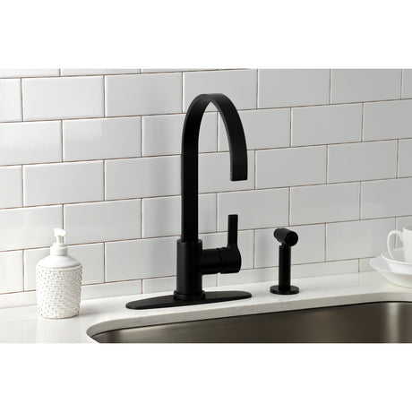 Kingston Brass LS8710CTLBS Continental Single-Handle Kitchen Faucet with Brass Sprayer, Matte Black
