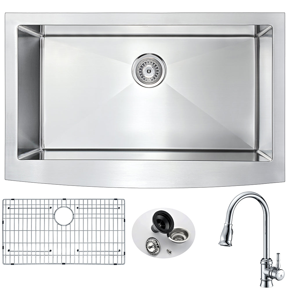 ANZZI K33201A-044 Elysian Farmhouse 32 in. Kitchen Sink with Sails Faucet in Polished Chrome