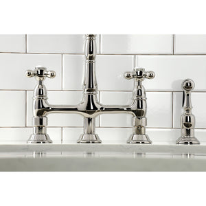 Kingston Brass KS1276AXBS Heritage Bridge Kitchen Faucet with Brass Sprayer, Polished Nickel