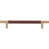 Atlas Homewares Zanzibar Brown Leather Pull 6 5/16 Inch (c-c) Warm Brass