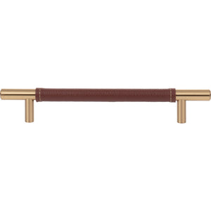Atlas Homewares Zanzibar Brown Leather Pull 6 5/16 Inch (c-c) Warm Brass