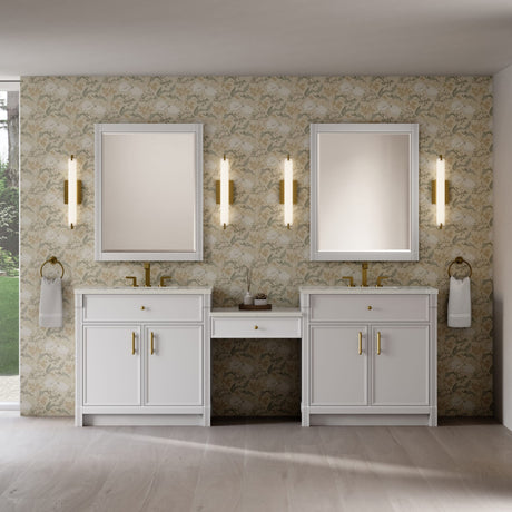 Bellshire 96" Dual Vanity Set with 24" Make-Up Counter, Bright White w/3 cm Siberian Silestone Top