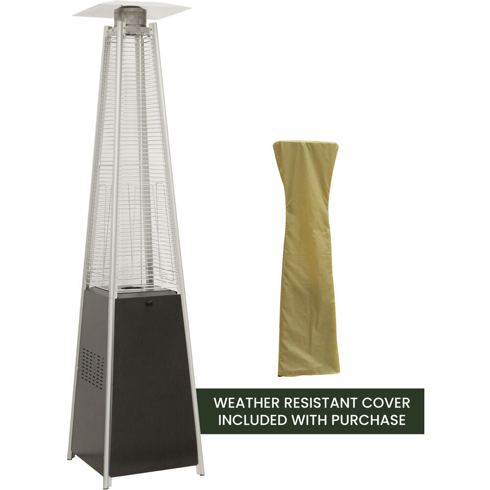 Hanover HAN101BLK-CV Pyramid Flame Glass patio heater, 7" tall, propane, 42,000 BTU with Cover