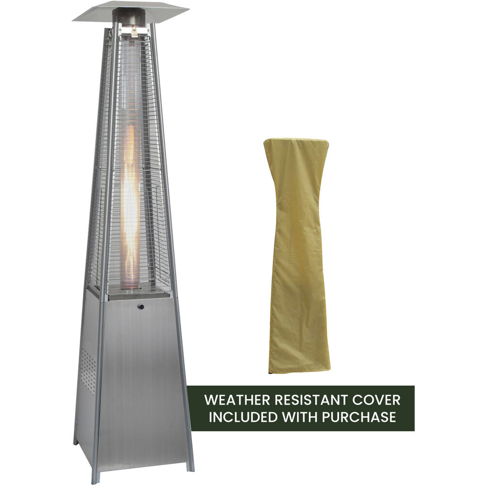 Hanover HAN102SS-CV Pyramid Flame Glass patio heater, 7" tall, propane, 42,000 BTU with Cover