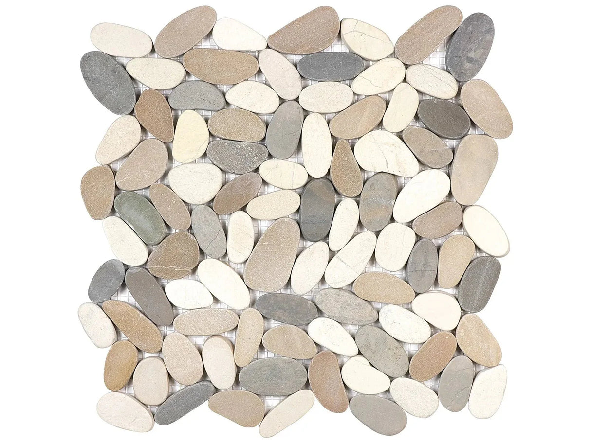 Anatolia Tile Zen Harmony Warm Blend Flat Matte Pebble Mosaics. 1 Sheet = 1 Sq. Ft. 5001-0220-0 (76-465) Harmony Warm Blend Flat Pebble - premium natural stone mosaic tile from Anatolia Tile, available at PoshHaus showroom in Keene, NH