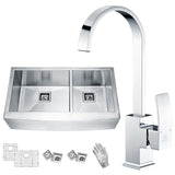ANZZI KAZ36203AS-035 Elysian Farmhouse 36 in. 60/40 Double Bowl Kitchen Sink with Faucet in Polished Chrome