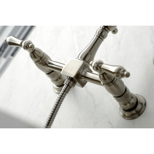 Kingston Brass KS1268ALBS Heritage Wall Mount Bridge Kitchen Faucet with Brass Sprayer, Brushed Nickel