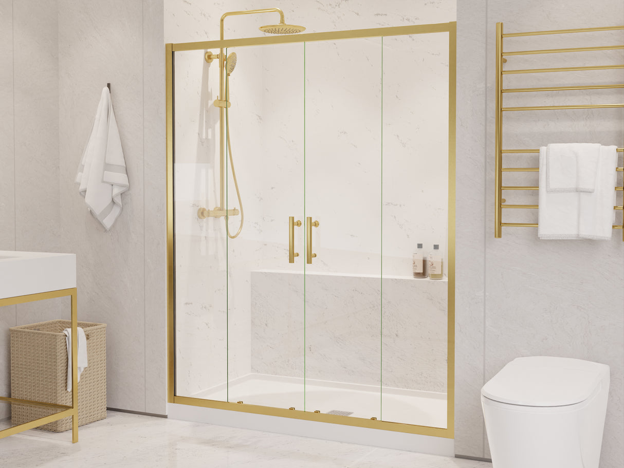 ANZZI SD-AZ15-01BG Enchant 70-in. x 60.4-in. Framed Sliding Shower Door in Brushed Gold