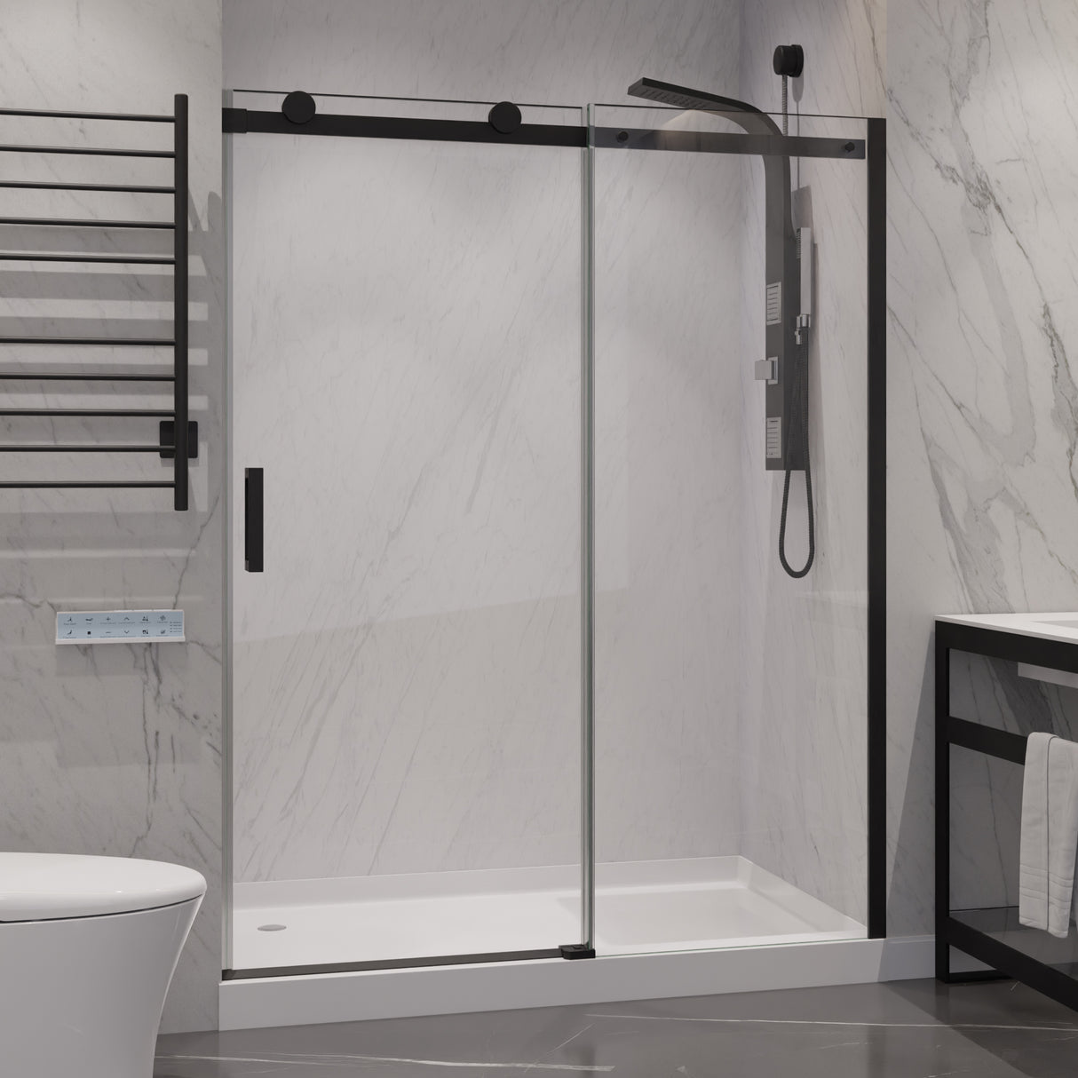 ANZZI SD-FRLS05702MBR Series 60 in. x 76 in. Frameless Sliding Shower Door with Handle in Matte Black