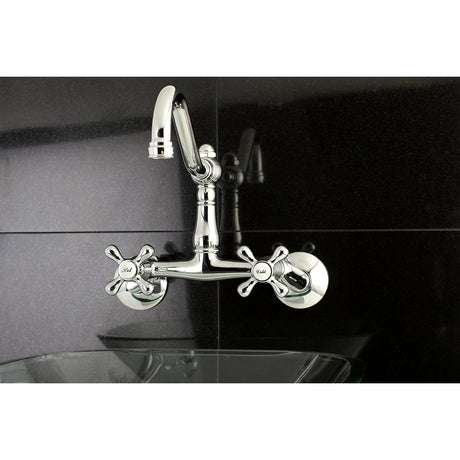 Kingston Brass KS3221AX Vintage 6" Adjustable Center Wall Mount Kitchen Faucet, Polished Chrome