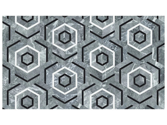 Anatolia Tile Utopio Hexo Monochromo Honed W/ Polished Accents Natural Stone Waterjet Mosaic 5001-0391-0 Hexo Monochromo - premium natural stone mosaic tile from Anatolia Tile, available at PoshHaus showroom in Keene, NH