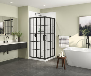 MAAX 107481-977-340-000 Scarlet 36 x 36 Acrylic Corner Drain Shower Kit in White with French Glass in Matte Black