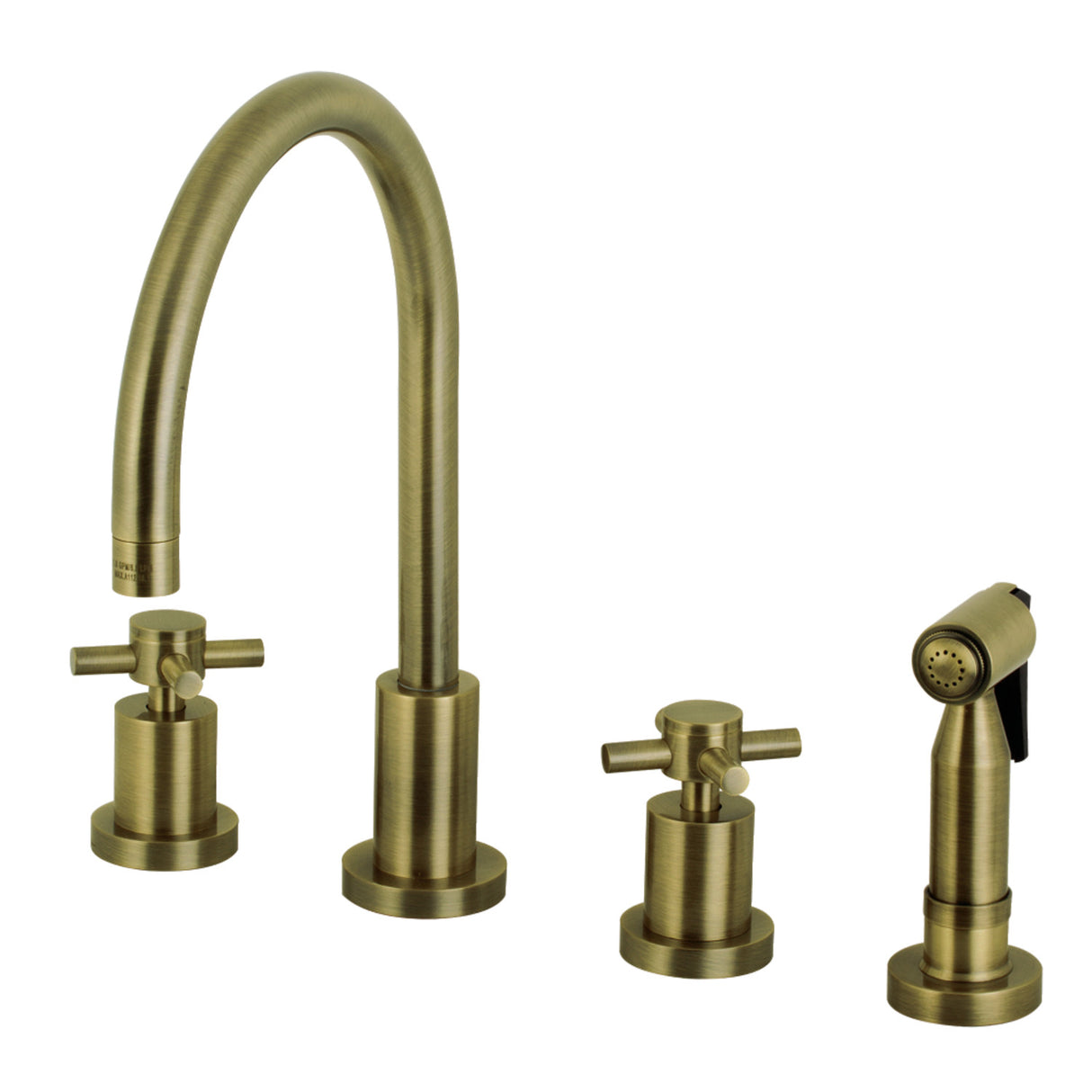 Kingston Brass KS8723DXBS Concord 8-Inch Widespread Kitchen Faucet with Brass Sprayer, Antique Brass