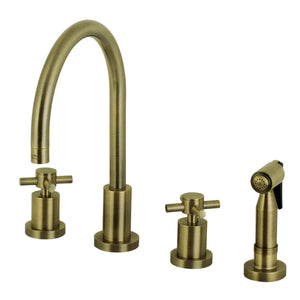 Kingston Brass KS8723DXBS Concord 8-Inch Widespread Kitchen Faucet with Brass Sprayer, Antique Brass