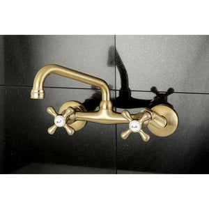 Kingston Brass KS213SB Kingston Two Handle Wall Mount Kitchen Faucet, Brushed Brass