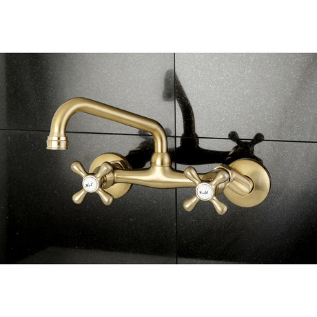 Kingston Brass KS213SB Kingston Two Handle Wall Mount Kitchen Faucet, Brushed Brass