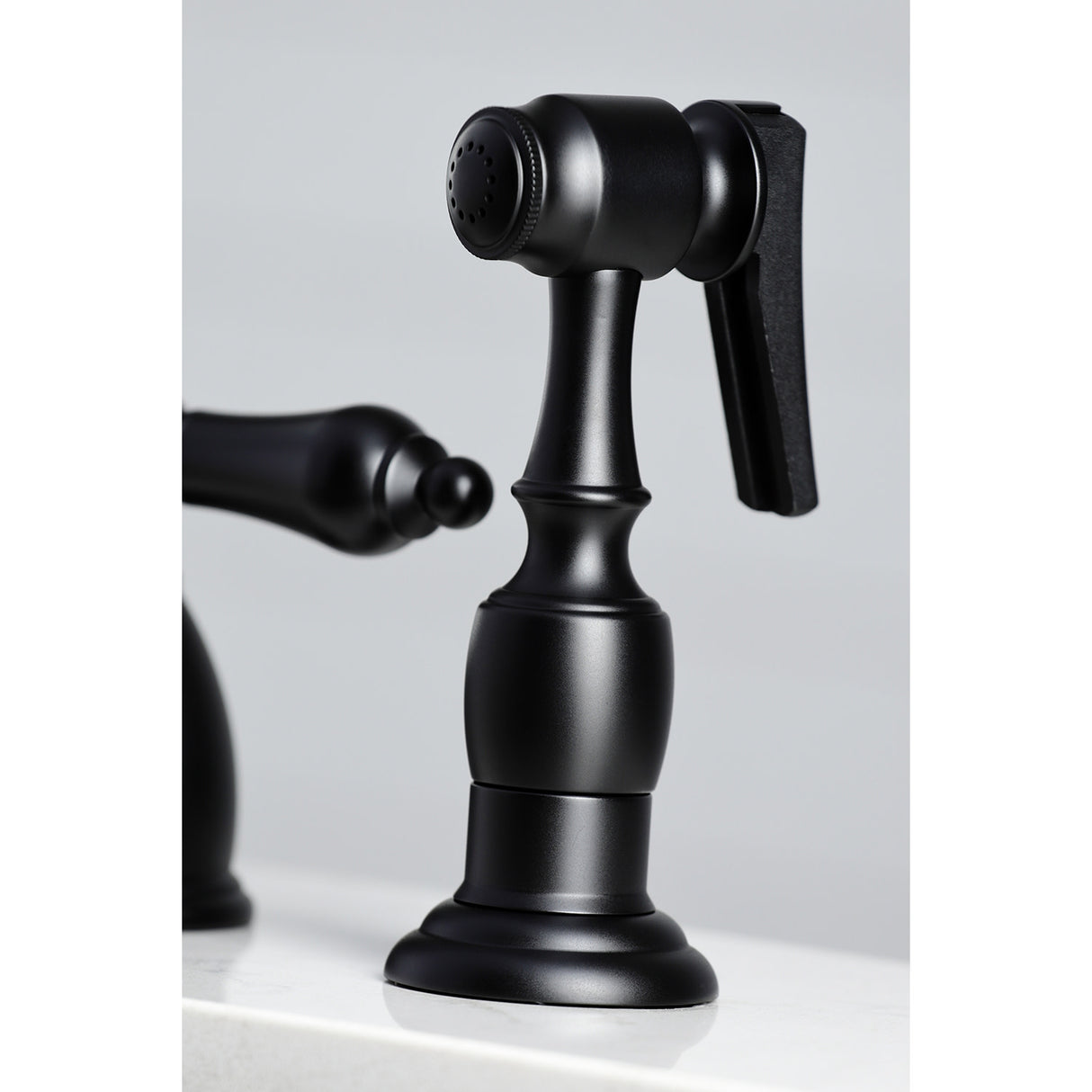 Kingston Brass KB1790ALBS 8-Inch Widespread Kitchen Faucet with Brass Sprayer, Matte Black