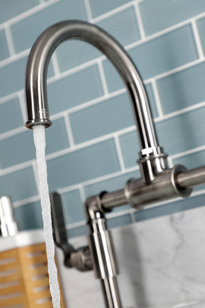 Kingston Brass KS217KLVN Whitaker Industrial Style Bridge Bathroom Faucet with Pop-Up Drain, Black Stainless