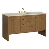 Hudson 60" Single Vanity, Honey Oak w/ 3 CM Tajnar Eclos Top w/FreePower Wireless Charger