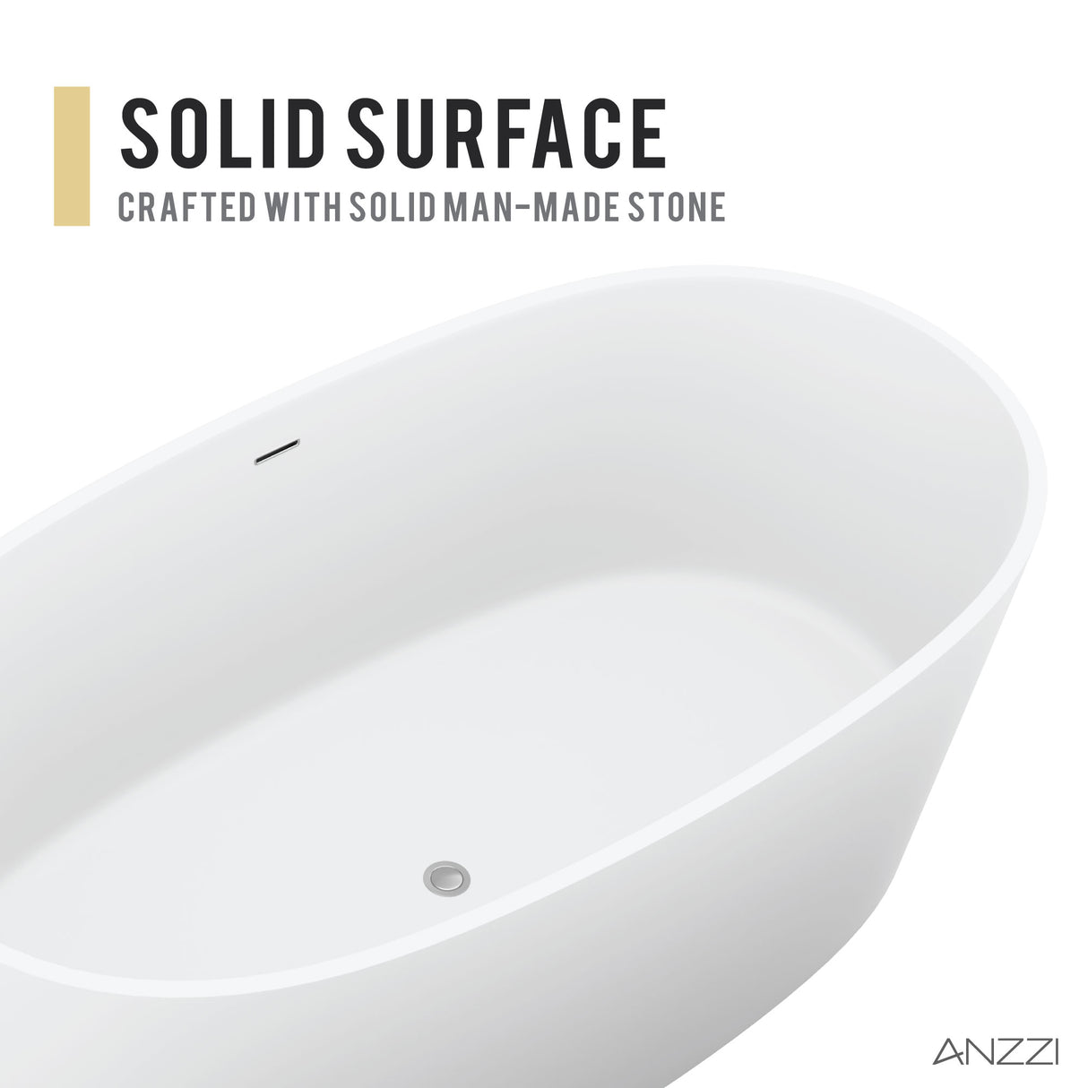 ANZZI FT-AZ505 Roccia 5.1 ft. Solid Surface Center Drain Freestanding Bathtub in Matte White