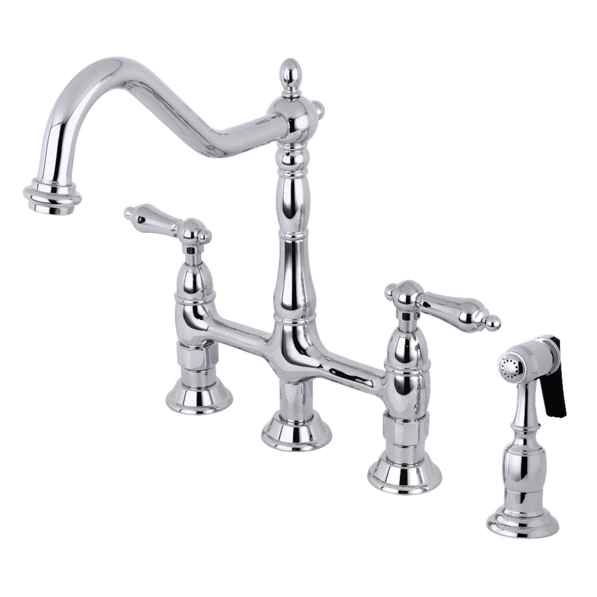 Kingston Brass KS1271ALBS Heritage Bridge Kitchen Faucet with Brass Sprayer, Polished Chrome