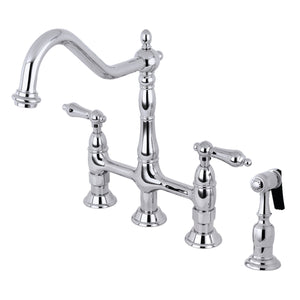 Kingston Brass KS1271ALBS Heritage Bridge Kitchen Faucet with Brass Sprayer, Polished Chrome
