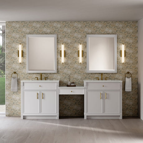 Bellshire 96" Dual Vanity Set with 24" Make-Up Counter, Bright White w/3 cm Lime Delight Silestone Top