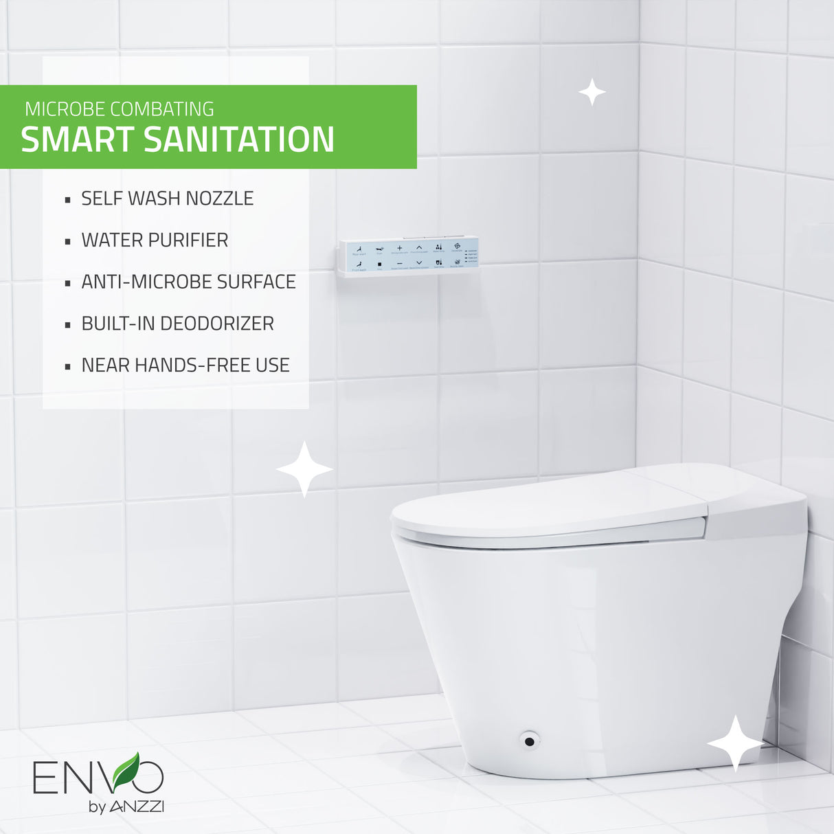 ENVO Echo Elongated Smart Toilet Bidet in White with Auto Open, Auto Close, Auto Flush, and Heated Seat