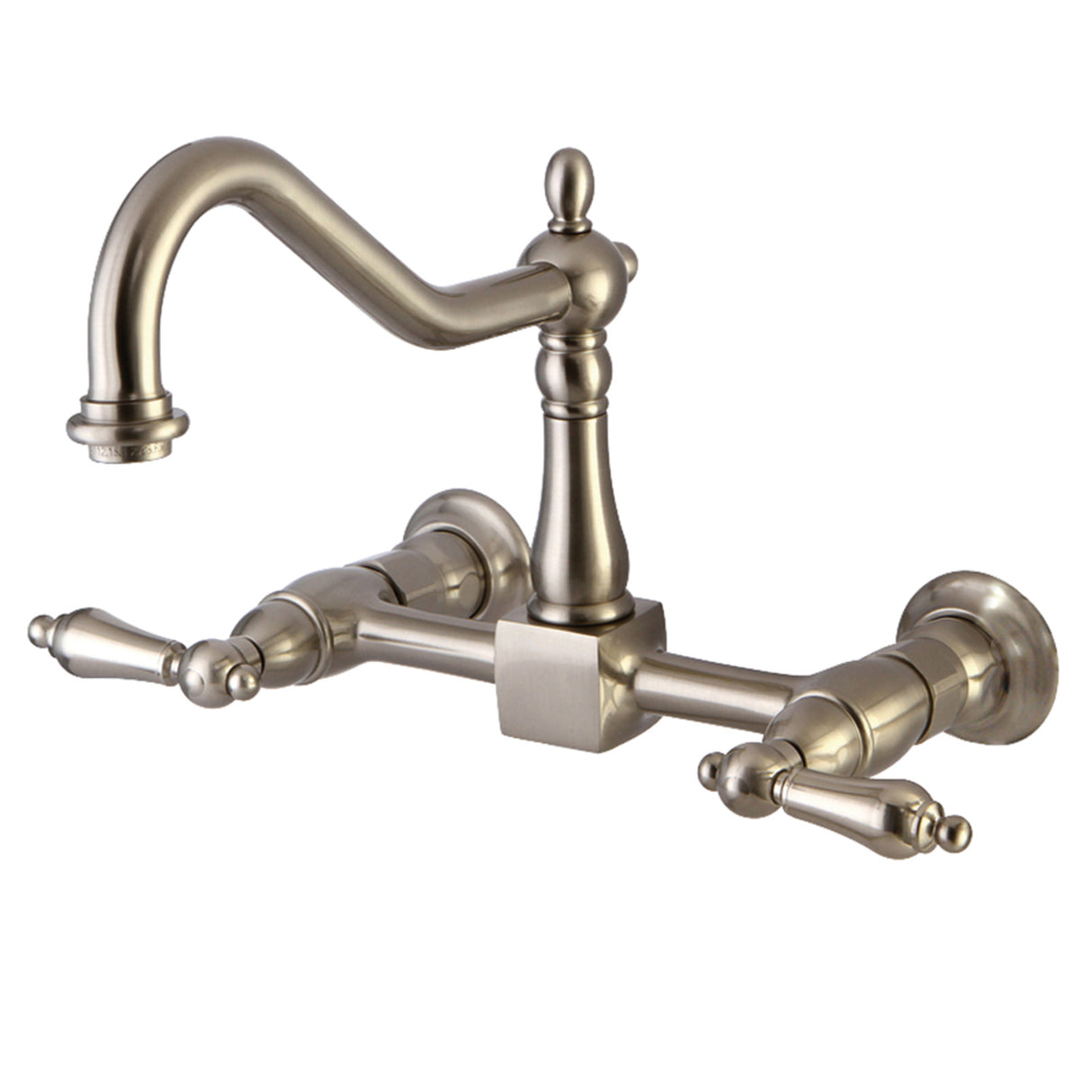 Kingston Brass KS1248AL Heritage Wall Mount Bridge Kitchen Faucet, Brushed Nickel