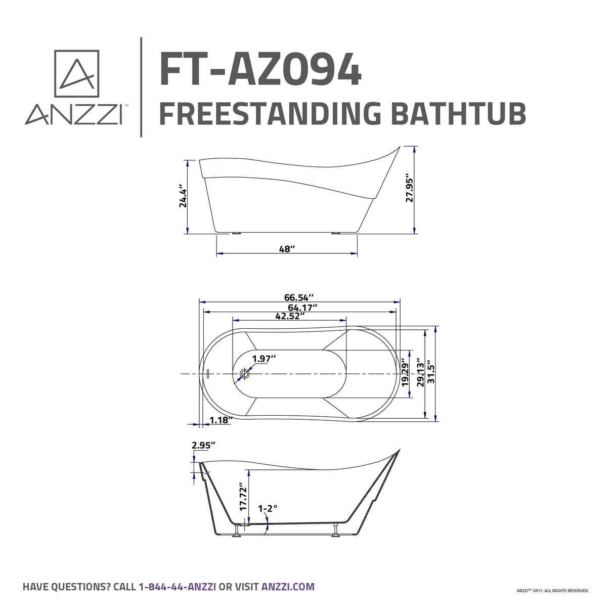 ANZZI FT-AZ094-R Series 5.58 ft. Freestanding Bathtub in White