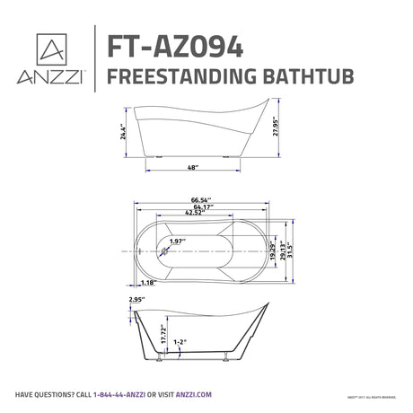 ANZZI FT-AZ094 Kahl Series 5.58 ft. Freestanding Bathtub in White