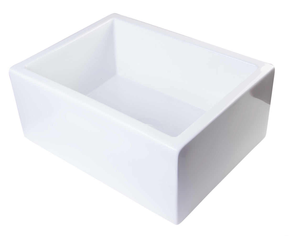 ALFI brand AB2418SB-W  24" White Smooth Thick Wall Fireclay Single Bowl Farm Sink