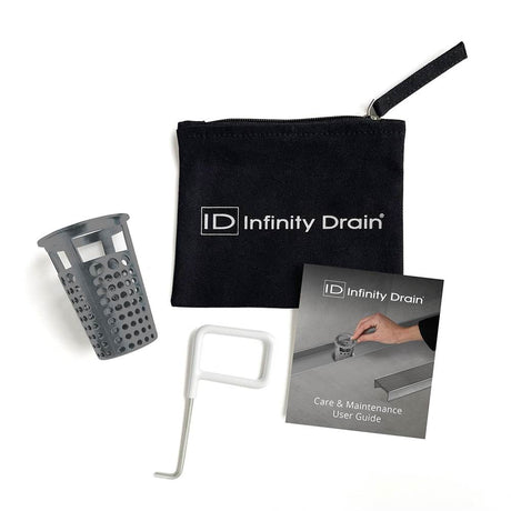 Infinity Drain HMK-65-D Hair Maintenance Kit. Includes maintenance guide, DKEY Lift-out key, and HB 65 Hair Basket.