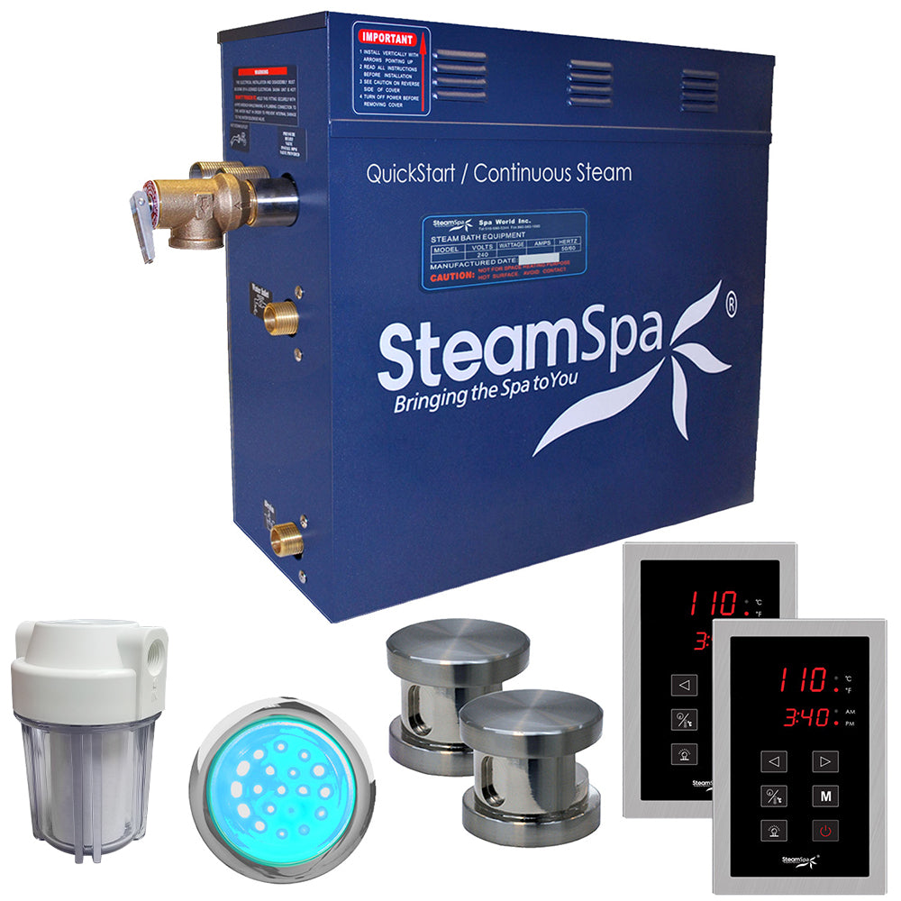 SteamSpa Royal 10.5 KW QuickStart Acu-Steam Bath Generator Package in Brushed Nickel RYT1050BN