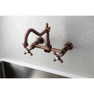 Kingston Brass KS124AXAC Heritage Wall Mount Bridge Kitchen Faucet, Antique Copper