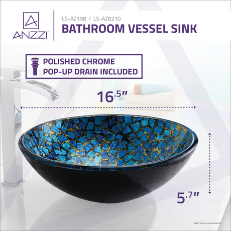 ANZZI LS-AZ198 Mosaic Series Vessel Sink in Blue/Gold Mosaic