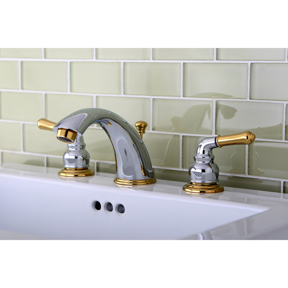Kingston Brass KB964 Magellan Widespread Bathroom Faucet with Retail Pop-Up, Polished Chrome/Polished Brass