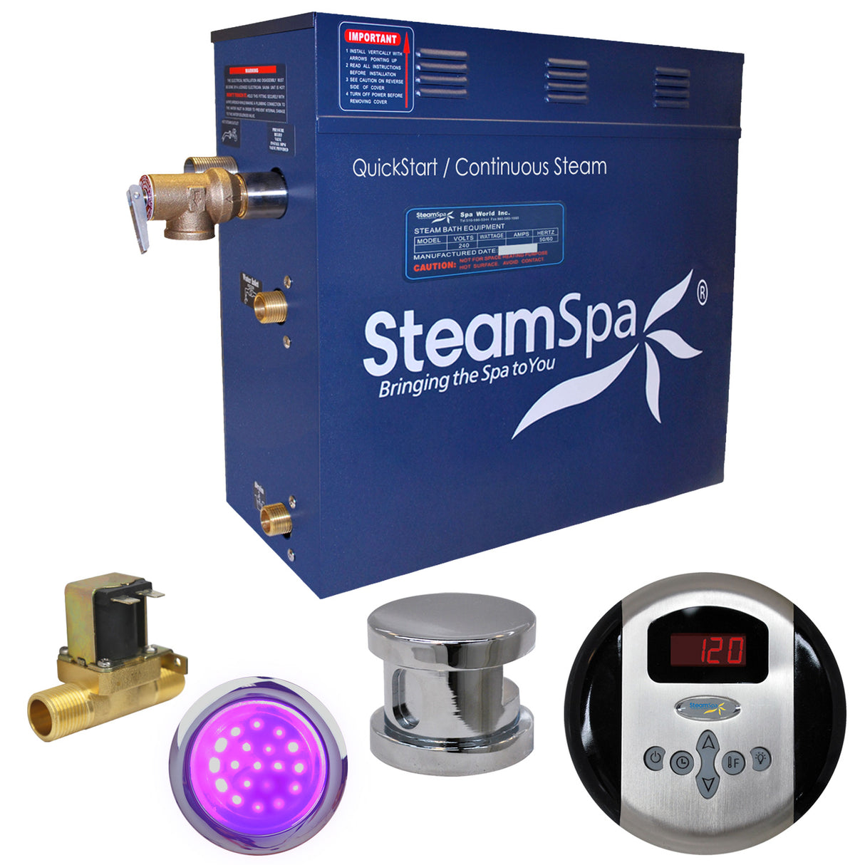 SteamSpa Indulgence 6 KW QuickStart Acu-Steam Bath Generator Package with Built-in Auto Drain in Polished Chrome IN600CH-A