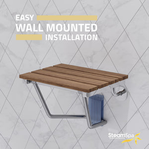 Fit 14.96 in. Teak Wall Mounted Folding Shower Seat SS-F