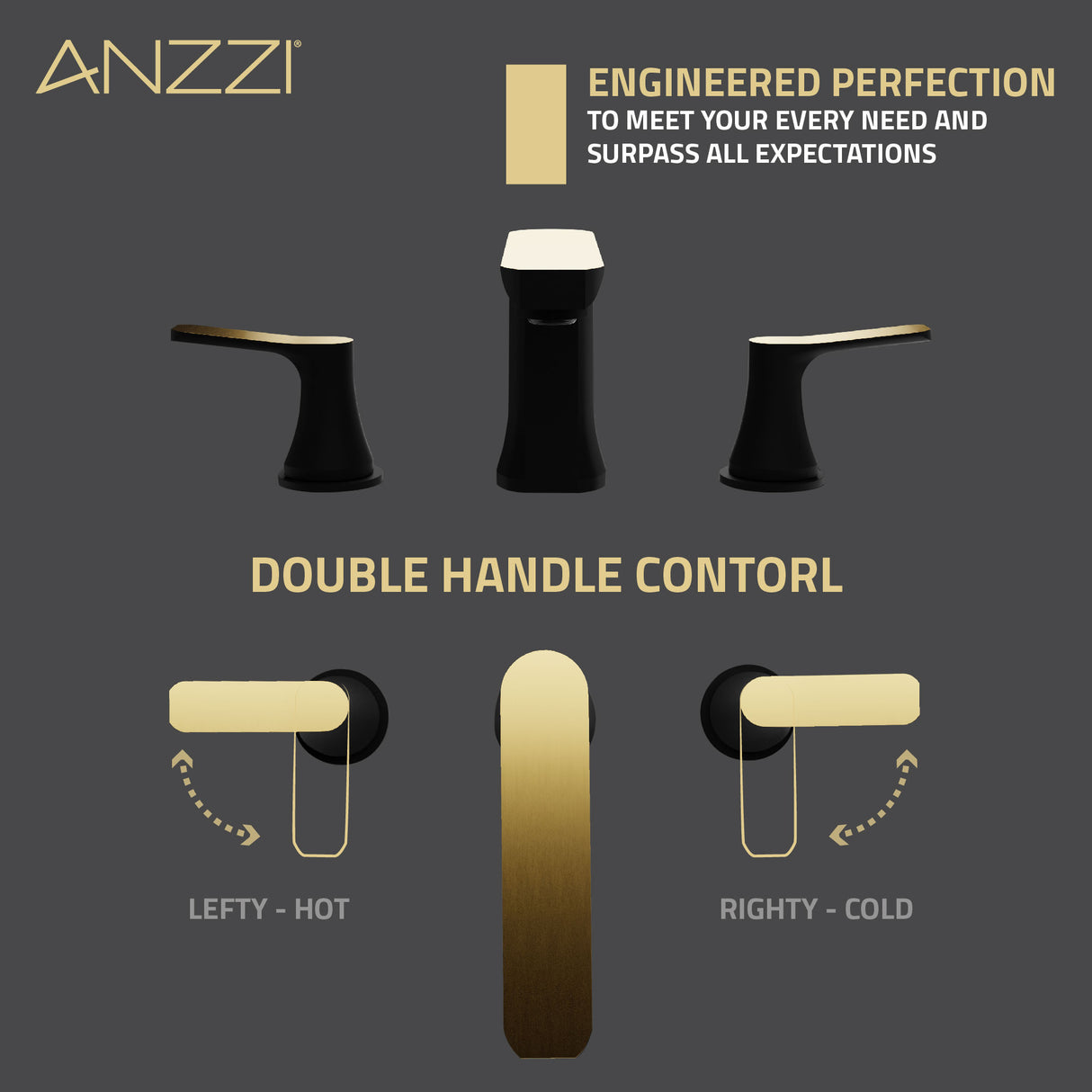 ANZZI L-AZ902MB-BG 2-Handle 3-Hole 8 in. Widespread Bathroom Faucet With Pop-up Drain in Matte Black & Brushed Gold