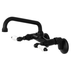Kingston Brass KS513MB Kingston Two Handle Wall Mount Kitchen Faucet, Matte Black